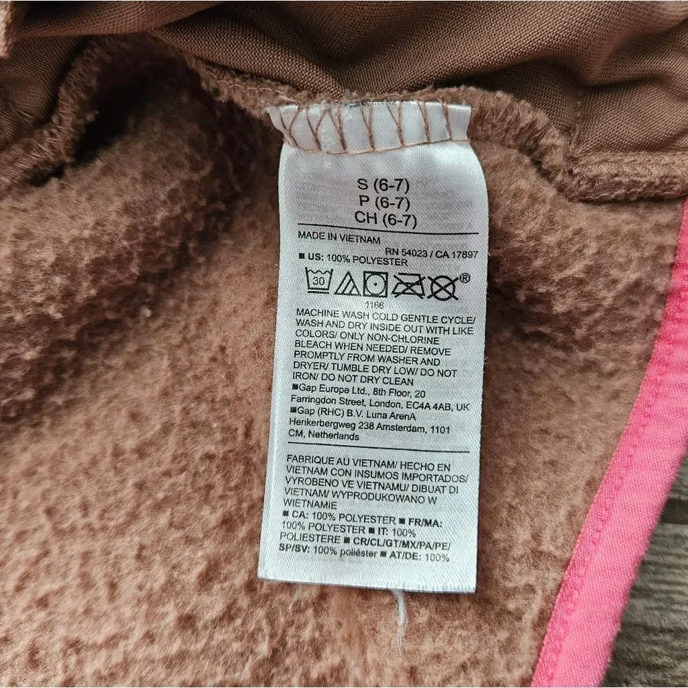 Old Navy Tan Fleece Jacket with Pink Trim Size S
